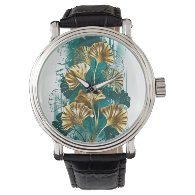 Montre Branche avec Feuilles d'or Ginko Biloba (devant)