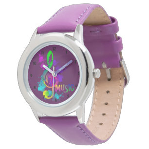 Montre Bright Rainbow Treble Clef Music Paint Splatter