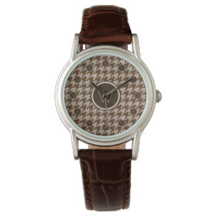 Montre Brown avec Rose Gold Accent Houndstooth Watch