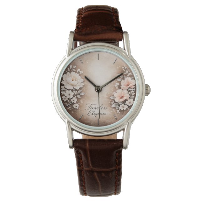 Montre Brown leather "Timeless Elegance" watch with a cla (devant)