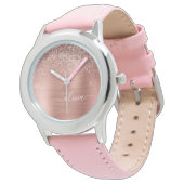Montre Brushed metal rose Gold Pink Glitter Monogram (Incliné)
