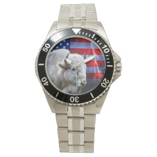 Montre Buffle Blanc Avec Drapeau Américain Et Éclair