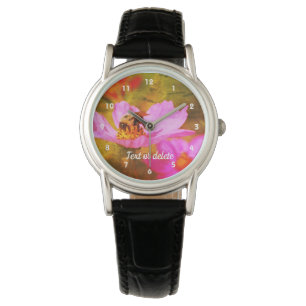 Montre Bumble Bee On Pink Cosmos Abstrait Personnalisé