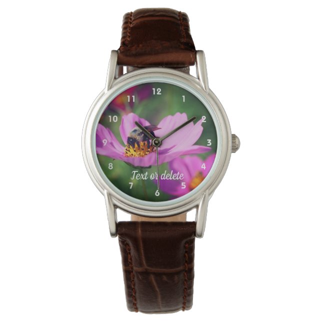 Montre Bumble Bee On Pink Cosmos Personnalisé (devant)