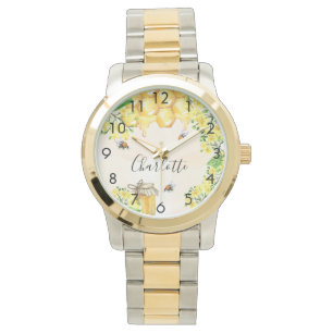 Montre Bumble beiges miel jaune nom monogramme