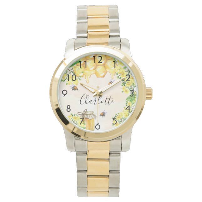 Montre Bumble beiges miel jaune nom monogramme (devant)