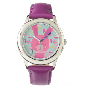 Montre Bunnies et fleurs roses