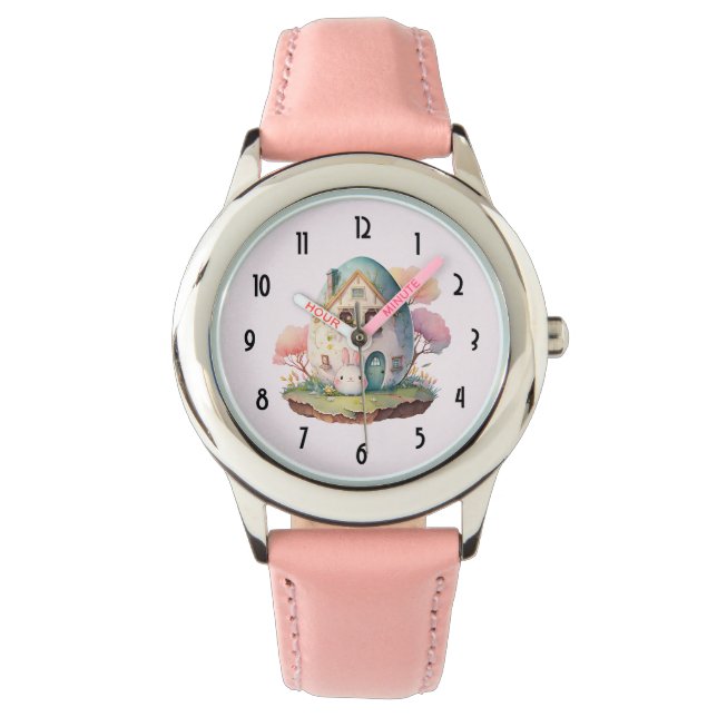 Montre Bunny Rose & Oeuf Formé Maison Kawaii Style (devant)