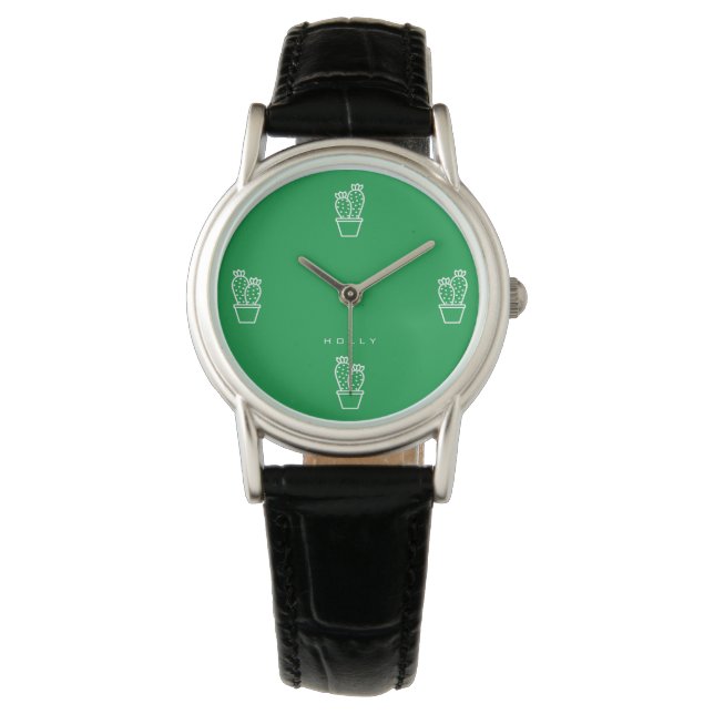Montre Cactus minuscules mignonnes Simple Vert clair mini (devant)
