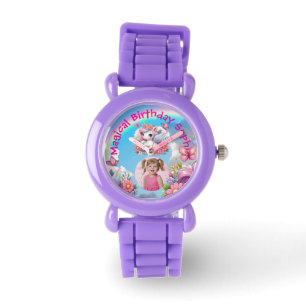 Montre Cadeau d'anniversaire photo licorne florale magiqu