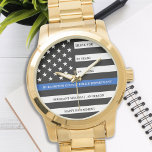 Montre Cadeau de retraite de la police Léger Ligne Bleue<br><div class="desc">Célébrez et montrez votre reconnaissance à un policier exceptionnel avec cette Retraite de Ligne Bleue Mince ou Montre de Poche de Police Anniversaire - Drapeau américain dans Police Drapeaux couleurs dans un design moderne noir et bleu. Parfait pour les primes de service et les cadeaux de retraite de la police...</div>