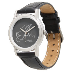Montre Cadeau Demoiselle d'Honneur Gris Monogramme Détail
