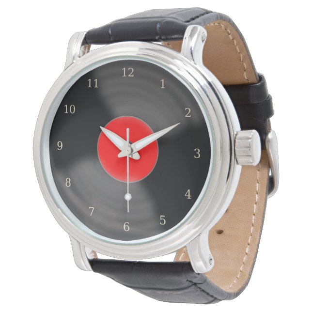 Montre Cadeau Disque Rouge Rétro (Incliné)