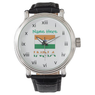 Montre Cadeau Drapeau Inde Hommes Cuir Vintage