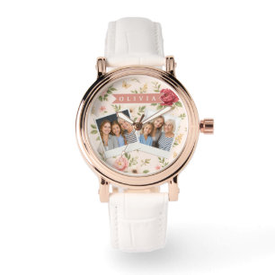 Montre Cadeau Personnalisé Nom Romantique Floral Vintage