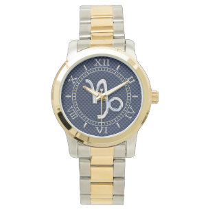 Montre Cadran bleu de carbone de Capricorne de signe