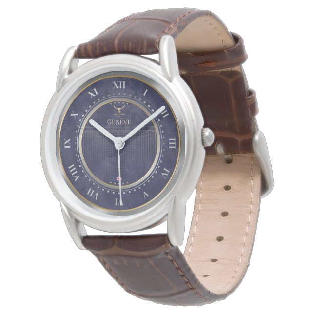 Montre Cadran Bleu Marine Élégant avec Chiffres Romains P (Incliné)