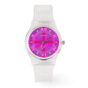 Montre Cadran Fuchsia Union Jack rose chaud personnalisé