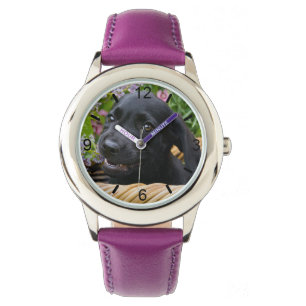 Montre Cadran-plat noir mignon de chiot de chien de