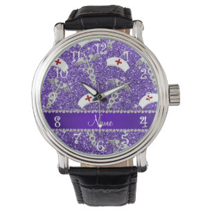 Montre Caducée argenté de parties scintillantes de