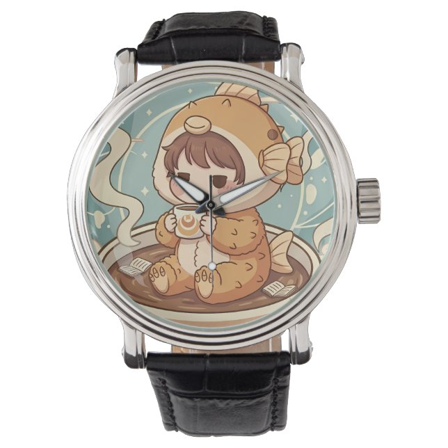 Montre Café et lecture d'art mignon poisson-globe (devant)