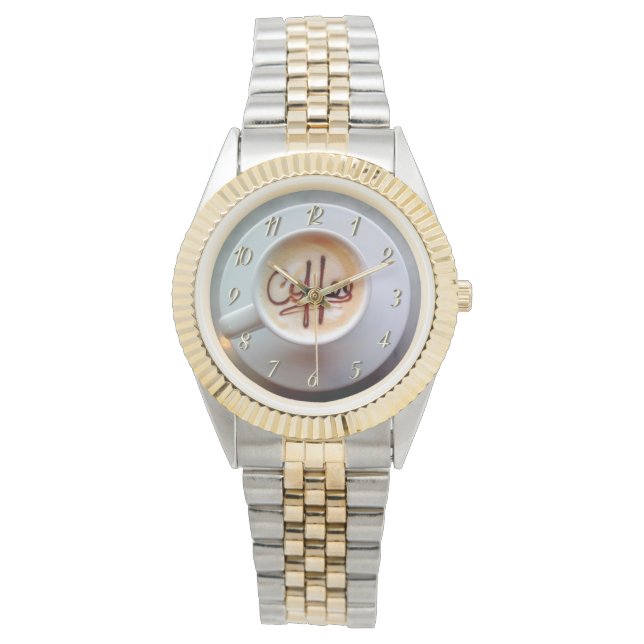 Montre Café tasse et soucoupe latte café brun blanc (devant)