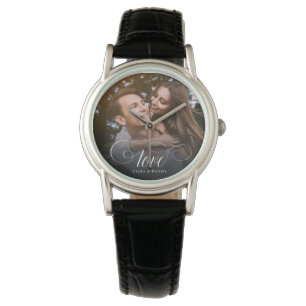 Montre Calligraphie Élégante Personnalisée Couple Phot