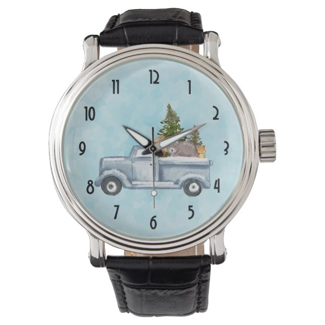 Montre Camion de Noël avec pins et animaux de forêt (devant)