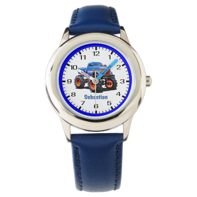 Montre Camion Monster bleu clair Pneus orange et noir (devant)