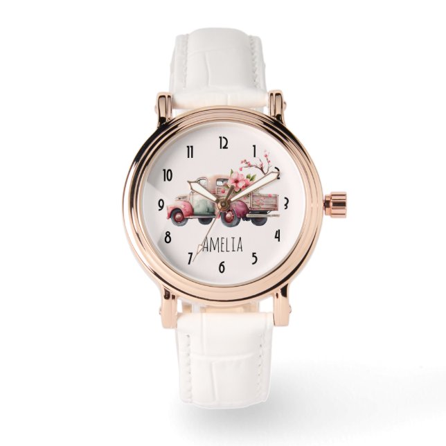 Montre Camion Vintage rose (Recto)