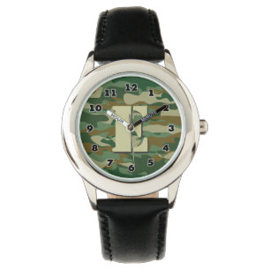 Montre camo garçons   lettre personnalisée E monog