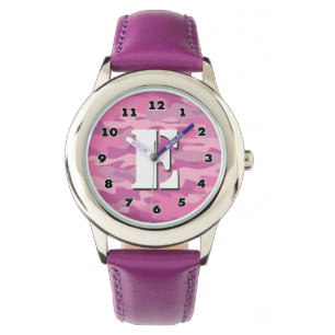 Montre camo rose filles avec monogramme personnali