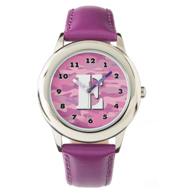 Montre camo rose filles avec monogramme personnali (devant)