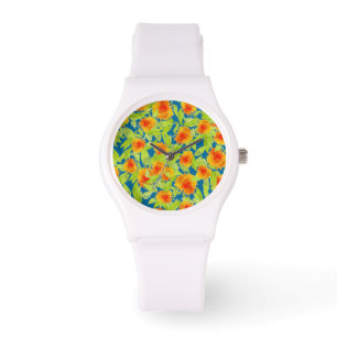 Montre Campagne Marigolds sur Blue Sporty White Wristwatc