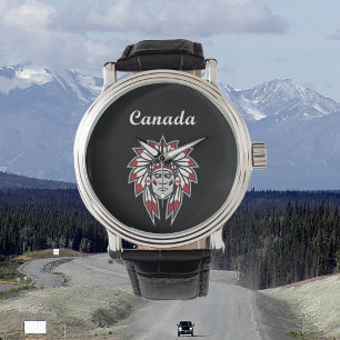 Montre Canada Coloré Amérindien Chef Dark