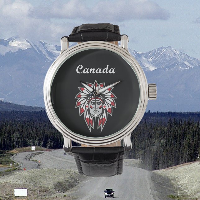 Montre Canada Coloré Amérindien Chef Dark (Créateur téléchargé)