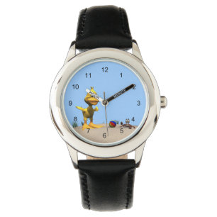 Montre Canard caricaturé mignon et crabe sur la plage