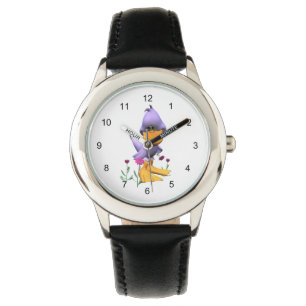 Montre Canard cartonné mignon et violet timide