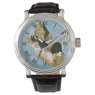 Montre Canard sauvage Nage neige Laden Reeds par Hiroshig