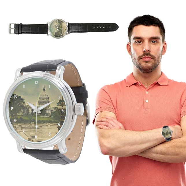 Montre Capitole des États-Unis de Library Steps Date 1898 (United States Capitol from Library Steps Date 1898 Watch)