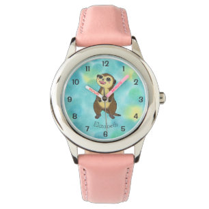 Montre Caricature Cute Meerkat - Pink Kids Nom de l'enfan