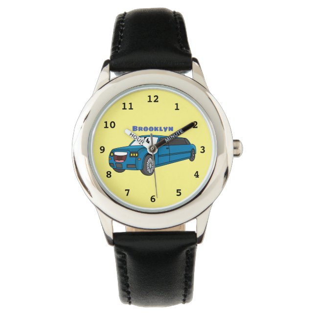 Montre Caricature de la Limousine bleu mignonne (devant)