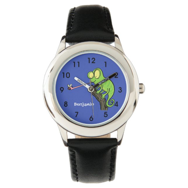 Montre Caricature de lézard de caméléon vert joyeux (devant)