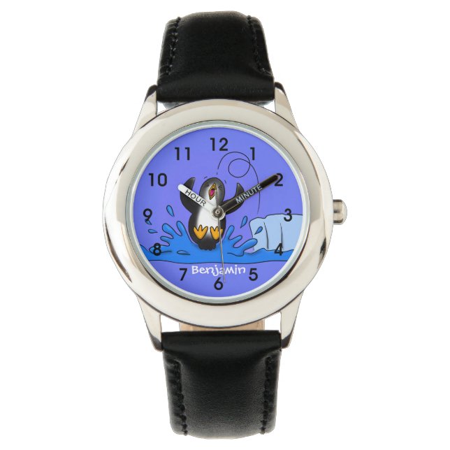 Montre Caricature de manchot joyeux sautant (devant)