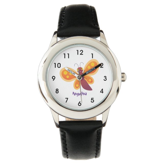 Montre Caricature joli papillon orange (devant)