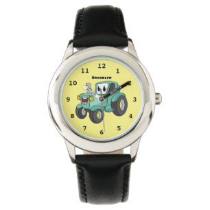 Montre Caricature joli tracteur vert joyeux