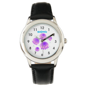 Montre Caricature kawaii de méduse violette rose mou