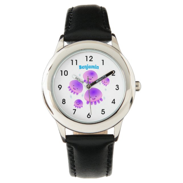Montre Caricature kawaii de méduse violette rose mou (devant)