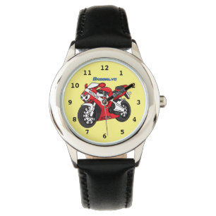 Montre Caricature moto de sport rouge mou