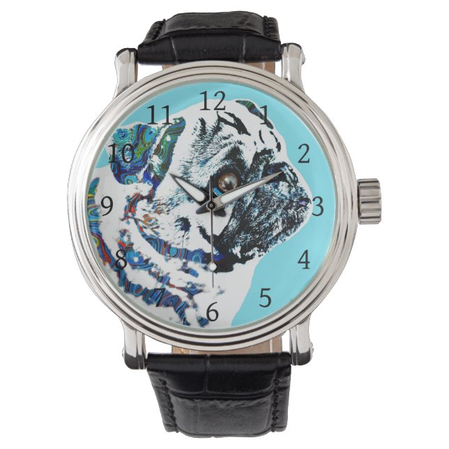 Montre Carlin Chien 166 arrière - plan bleu turquoise (devant)